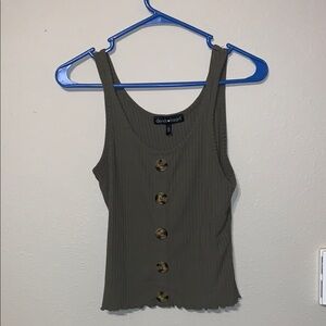 Dark Olive Button-Front Tank Top